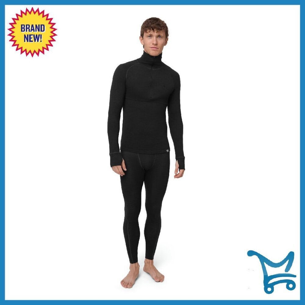 Men's Merino Wool Half Zip Base Layer Set Thermal Top & Bottom